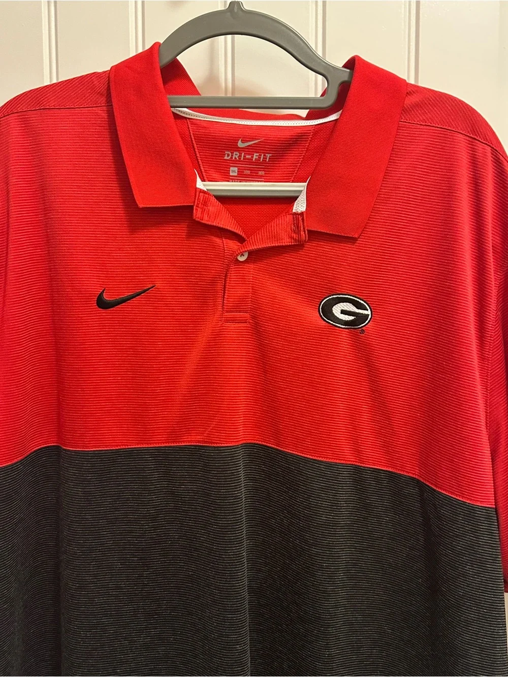 Nike Men's Two-Tone Red & Charcoal Gray Polo with Georgia G Logo